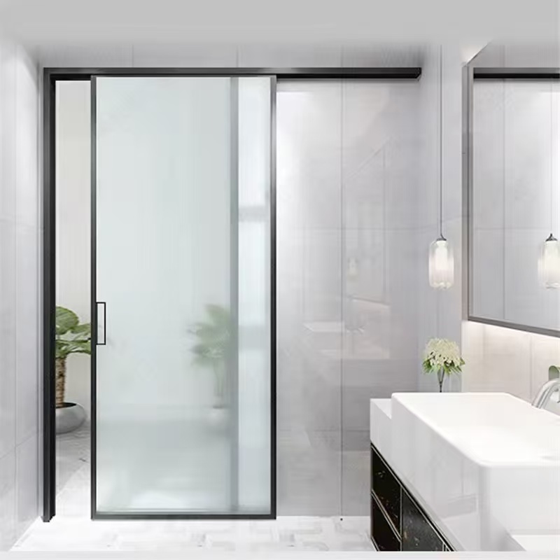 China Factory Hotel Home Bathroom Tempered Glass Sliding Door Track Roller Hardware Kit Interior Glass Sliding Door