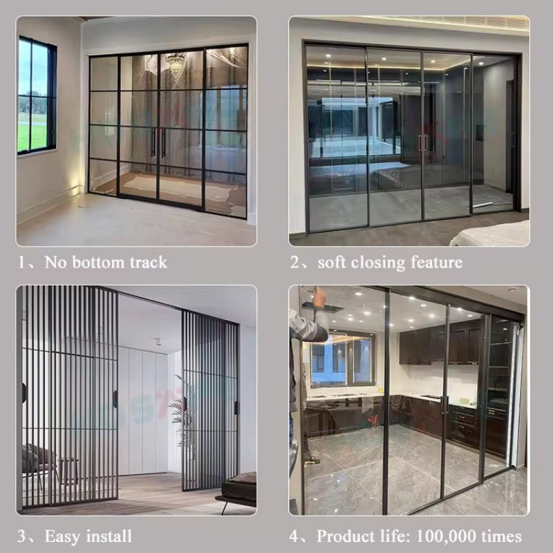 Custom Interior Partition Aluminium Glass Sliding Doors Narrow Frame Aluminum Profile Glass Sliding Door