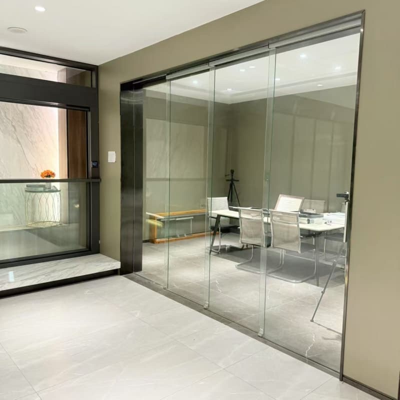 Minimalist Frameless Telescopic Sliding Glass Door System Soft Closing for Interior Office Living Room Partition Factory Price