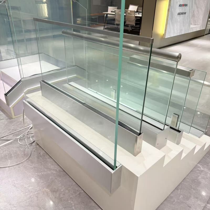HDSAFE Glass Balcony System Railing With LED Light Villa Hotel Apartment Swimming Pool Handrail Aluminum Balcony Glass Railing