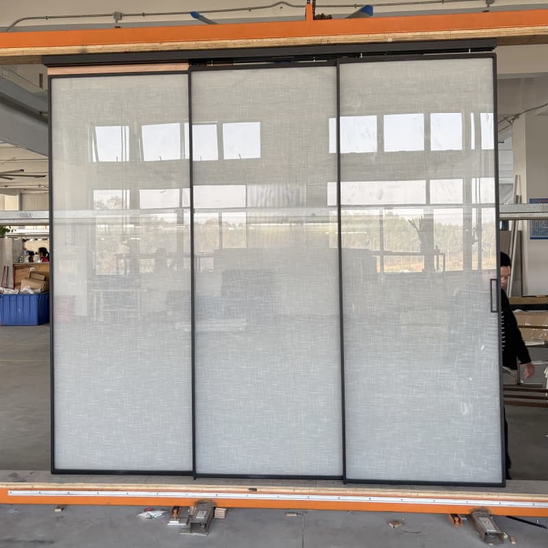 Custom Office Sliding Door System with Narrow Slim Frame Aluminium Glass Partition Modern Style Interior Decoration for Hotels