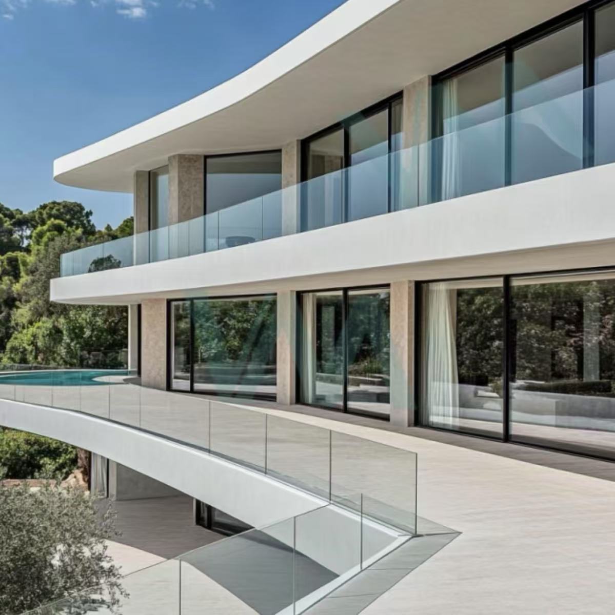 2025 Hot Selling Aluminum U Channel Glass Railing System with LED Light Frameless Tempered Glass Balcony Railing