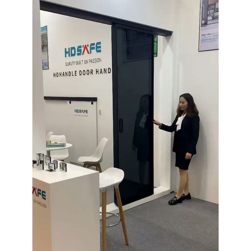 HDSAFE Interior Sliding Glass Door Room Partition Wall Door Home Bedroom Black Frame Aluminum Sliding Door