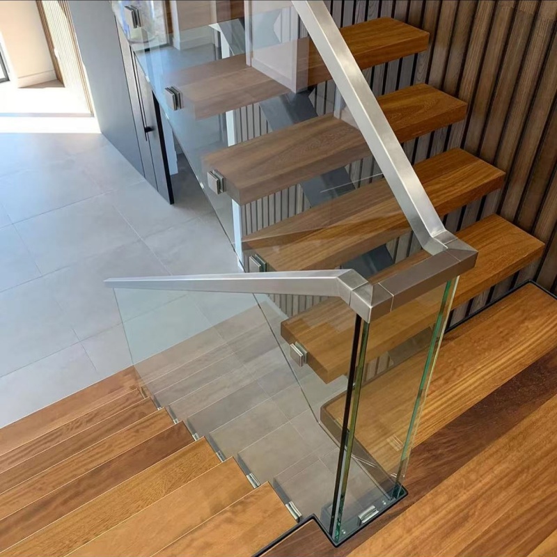 Popular Glass Stair Handrail Styles in North America Frameless 12-20mm Tempered Glass Aluminum French Balcony Balustrades