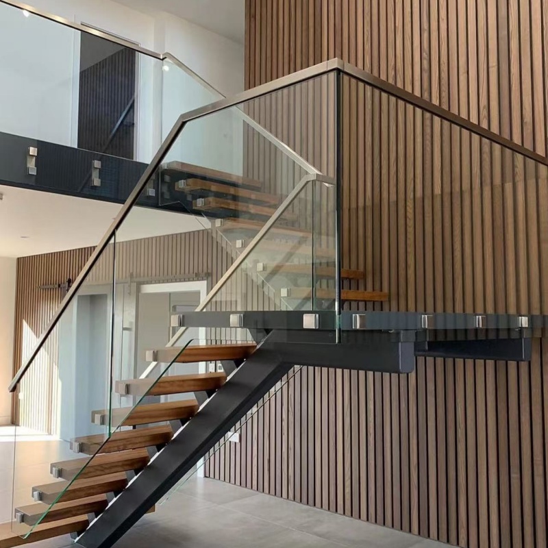 Popular Glass Stair Handrail Styles in North America Frameless 12-20mm Tempered Glass Aluminum French Balcony Balustrades