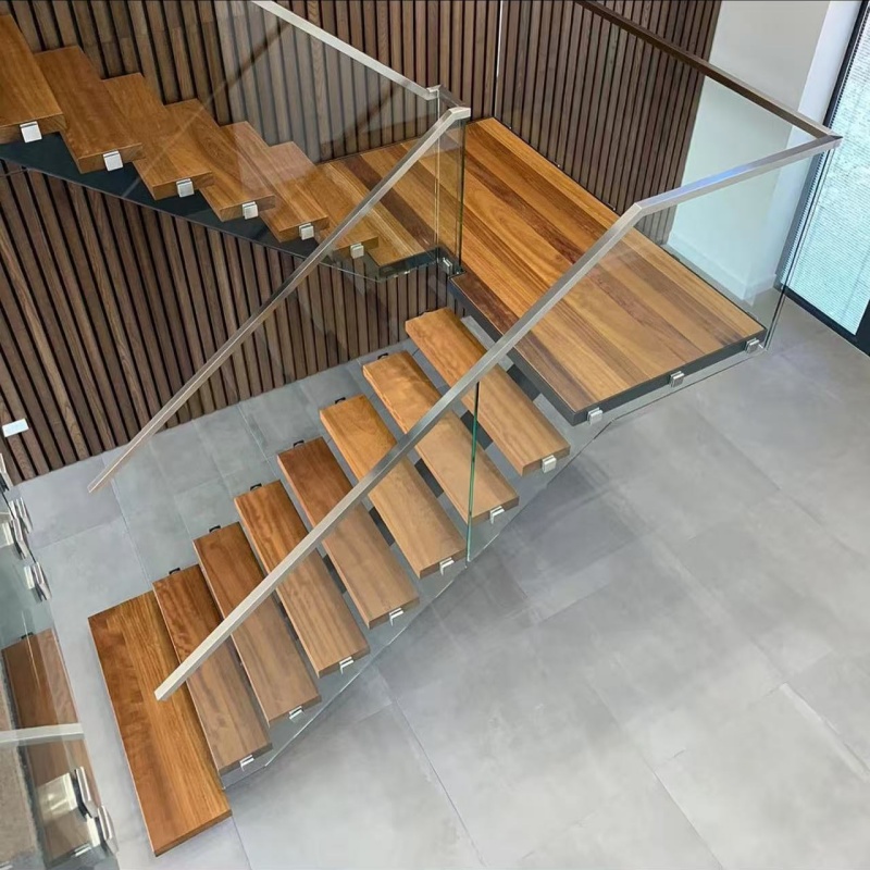 Popular Glass Stair Handrail Styles in North America Frameless 12-20mm Tempered Glass Aluminum French Balcony Balustrades