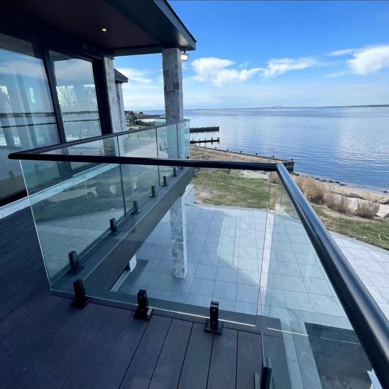 HDSAFE Villa Stainless Steel Stair Handrail LED Balcony Glass Balustrade Hotel Office Building LED Light U Channel Glass Railing