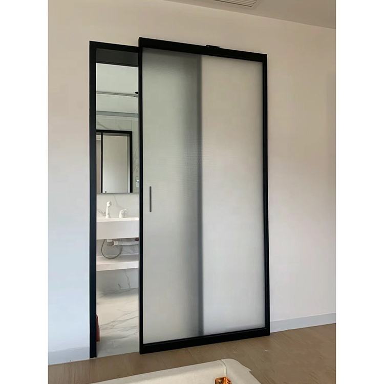 Single-Sliding Aluminum Framed Glass Ghost Door for Interior Living Room Kitchen Bathroom or Entry Hidden-Track Design
