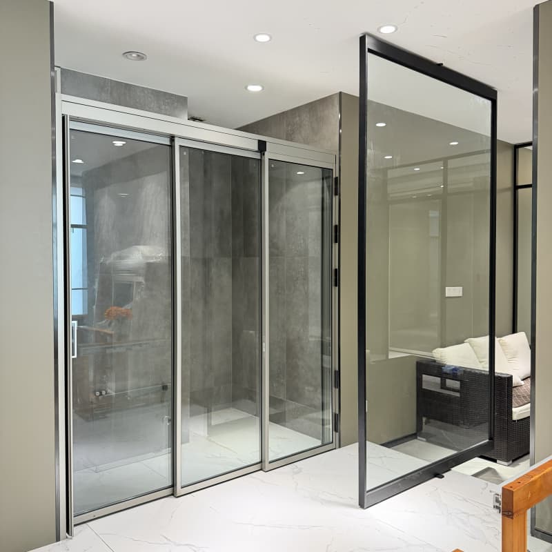 HDSAFE Soft Closing Sliding Door Aluminum Narrow Frame Room Interior Door Frosted Sliding Glass Door Office