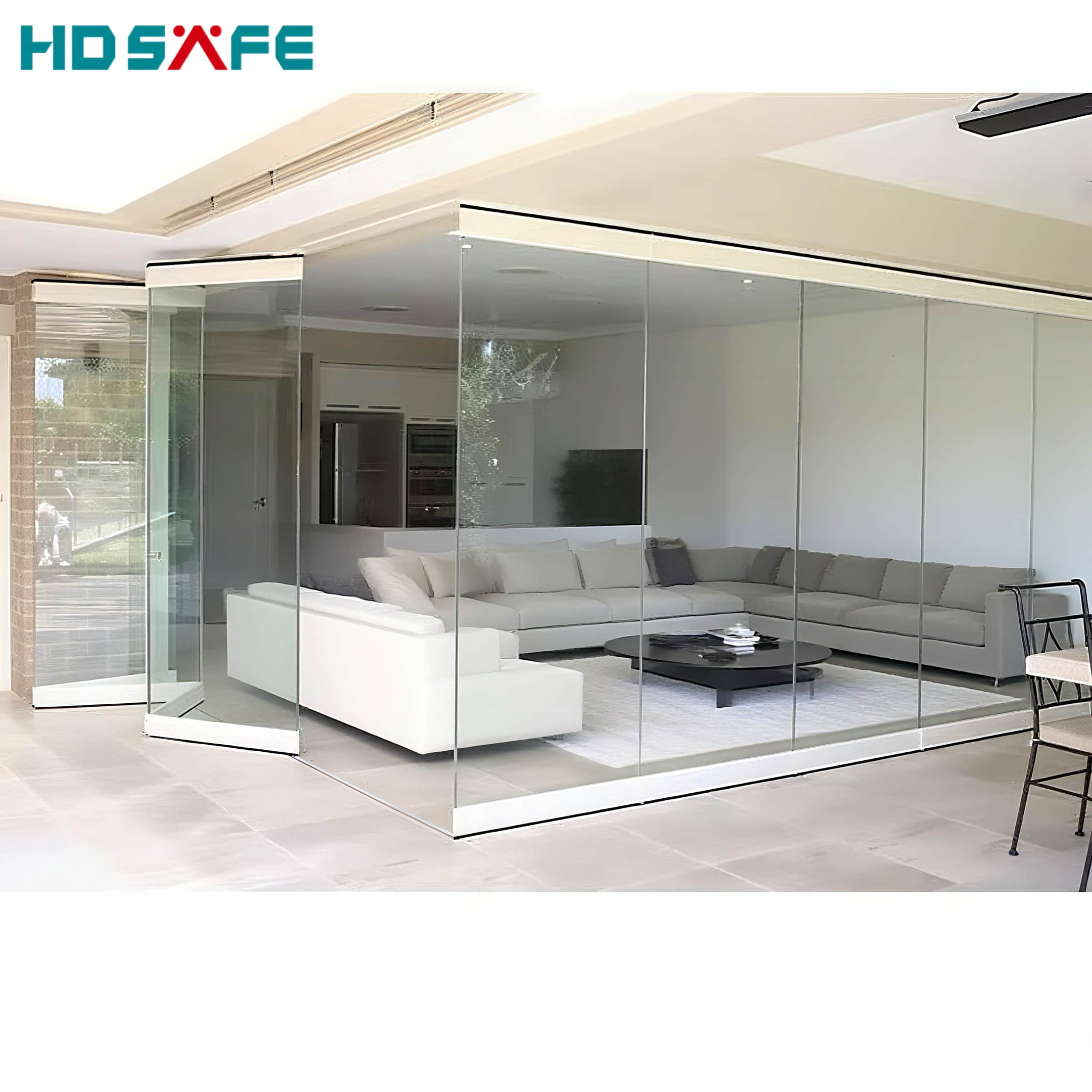 HDSAFE Panoramic Accordion Bi Fold Door Aluminum Slide Patio Balcony Door Frameless Movable Partition Door Terrace