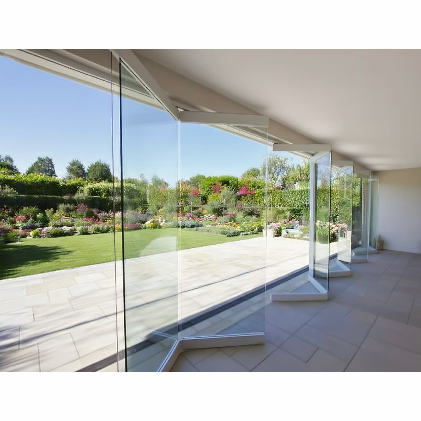 HDSAFE Panoramic Accordion Bi Fold Door Aluminum Slide Patio Balcony Door Frameless Movable Partition Door Terrace