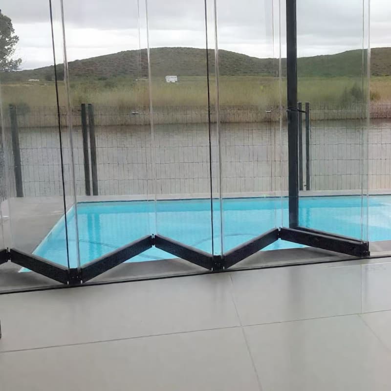 American Sunroom Project Frameless Glass Folding Door Glass Balcony Enclosure Panoramic Accordion Sliding Bifold Door Exterior