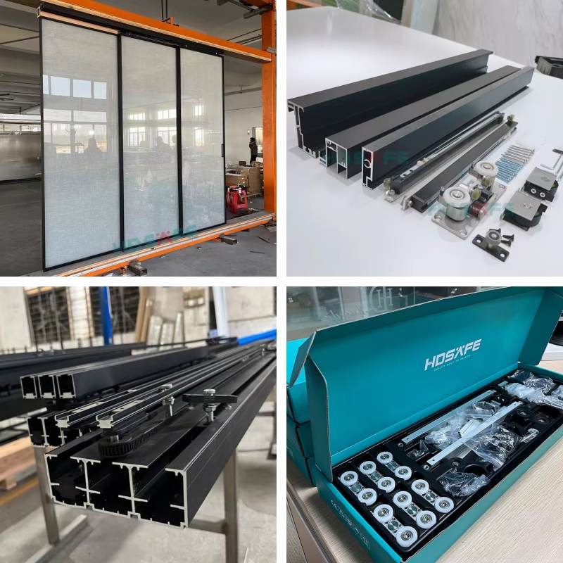 Custom Matte Black Aluminum Sliding Glass Doors No Bottom Rail Soft Closing Living Room Office Glass Door