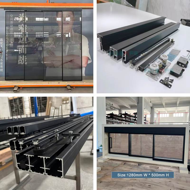 Custom Matte Black Aluminum Sliding Glass Doors No Bottom Rail Soft Closing Living Room Office Glass Door