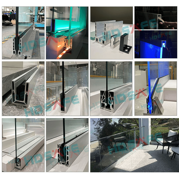 HDSAFE Glass Railing Balcony Spigot Glass Railing Aluminum Glass Railing Glass Stair Railing
