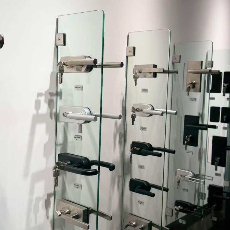 HDSAFE Office Frameless Glass Door Lock Handle Aluminum Black Bathroom Toilet Glass Door Lock System Swing Door Lock Set