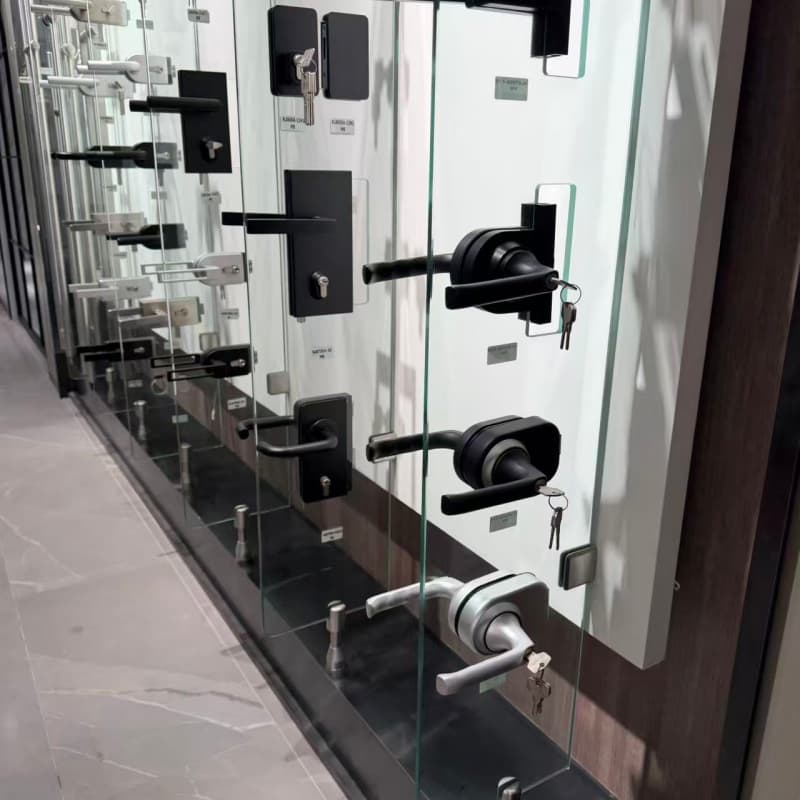 HDSAFE Office Frameless Glass Door Lock Handle Aluminum Black Bathroom Toilet Glass Door Lock System Swing Door Lock Set