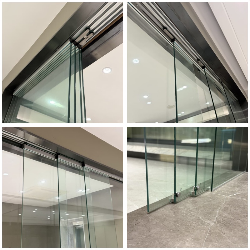 HDSAFE Interior Black Slim Narrow Frame Aluminum Sliding Door For Kitchen Office Living Room Panel Balcony Sliding Glass Door