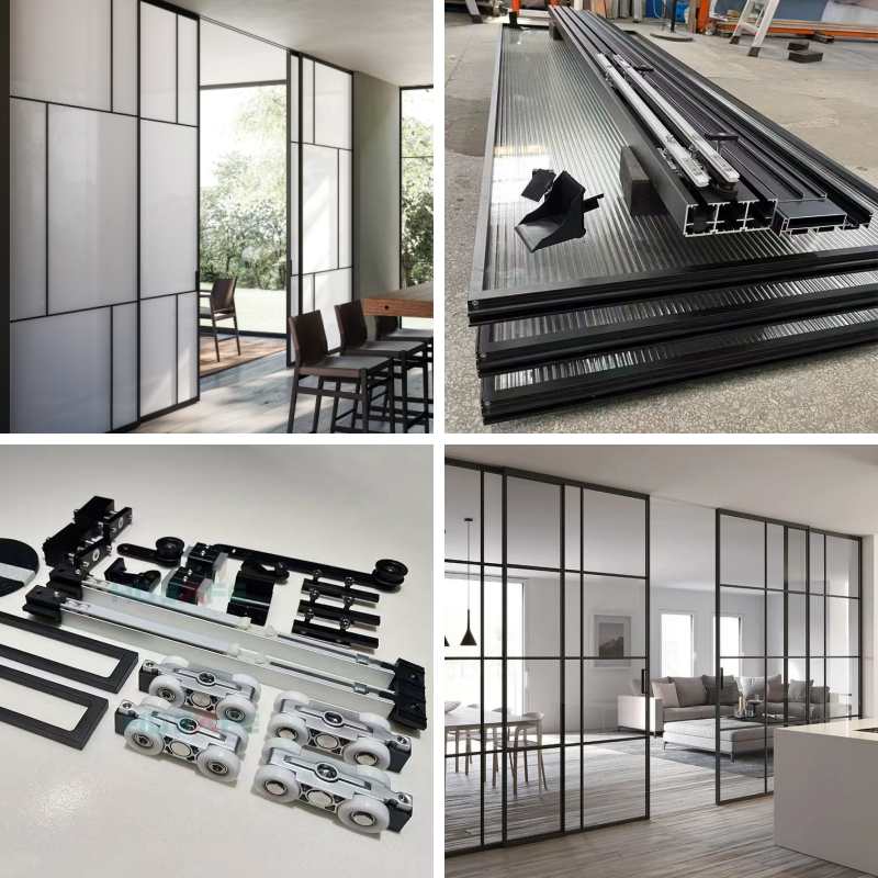 Sliding Glass Door With Black Frame Telescopic Sliding Glaze Door For Interior Home Design Made in China