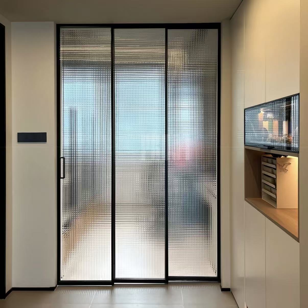 HDSAFE Custom Glass Sliding Door Sample System Aluminum Frame Glass Door Hardware No Bottom Track Soft Closing Slide Glass Door