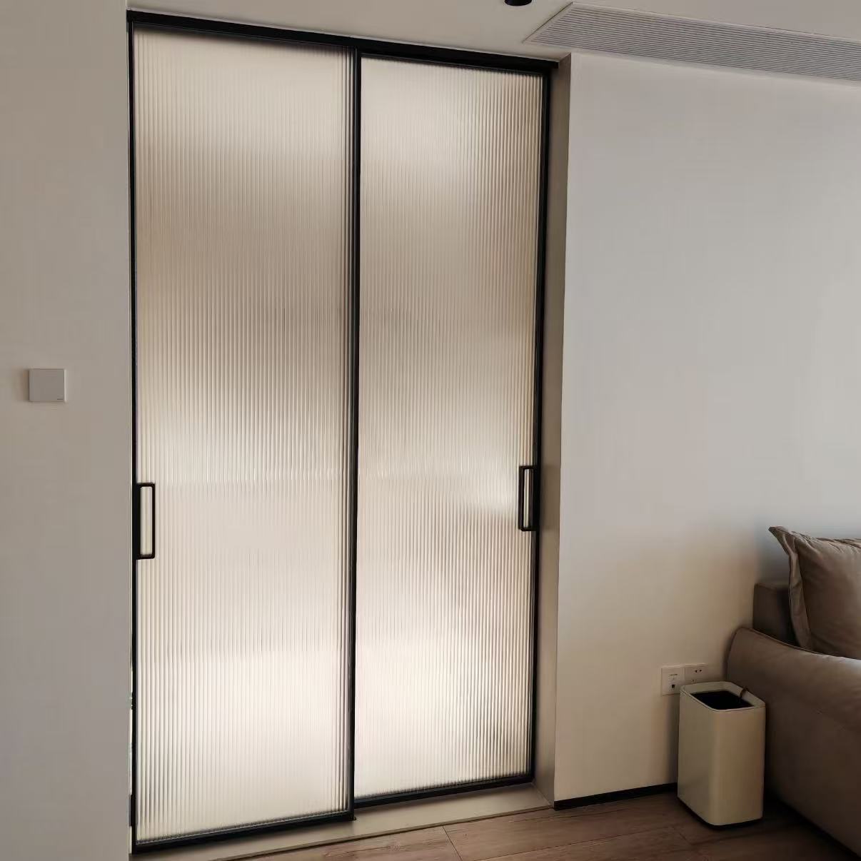 HDSAFE Custom Glass Sliding Door Sample System Aluminum Frame Glass Door Hardware No Bottom Track Soft Closing Slide Glass Door