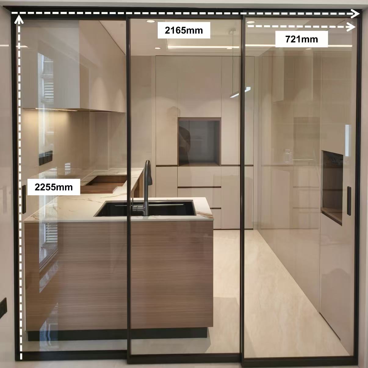 HDSAFE Custom Glass Sliding Door Sample System Aluminum Frame Glass Door Hardware No Bottom Track Soft Closing Slide Glass Door