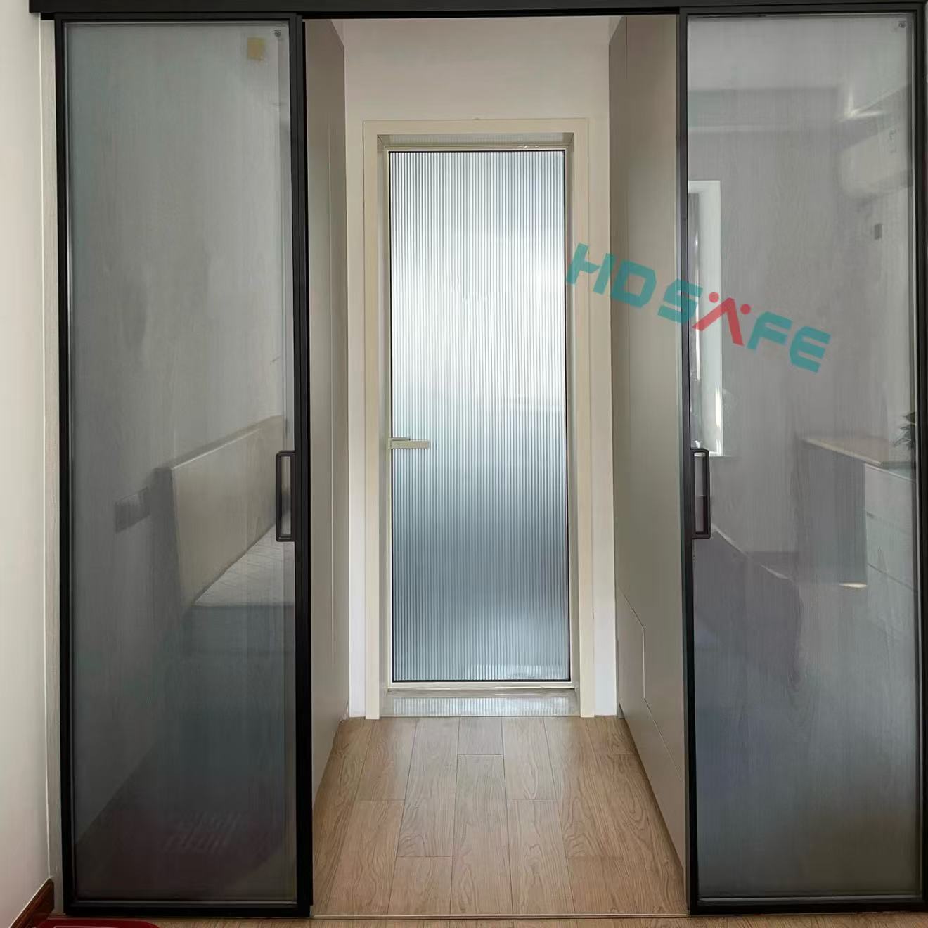 HDSAFE Aluminum Sliding Glass Door Track Roller Hardware Kit Interior Glass Sliding Door Fitting Slim Frame Glass Door System