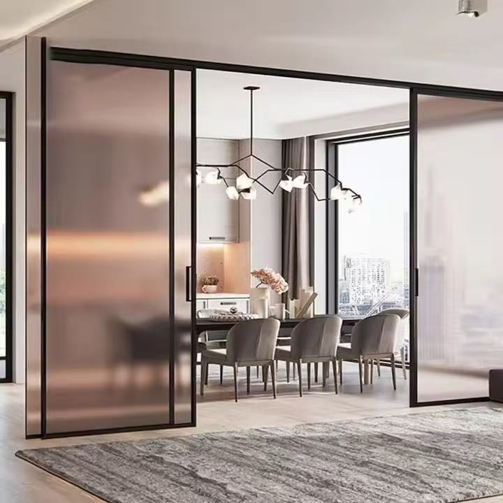 American Five-star Hotel Glass Sliding Door Custom Frame L Shape Sliding Partition Door Kitchen Aluminum Sliding Door Hardware System