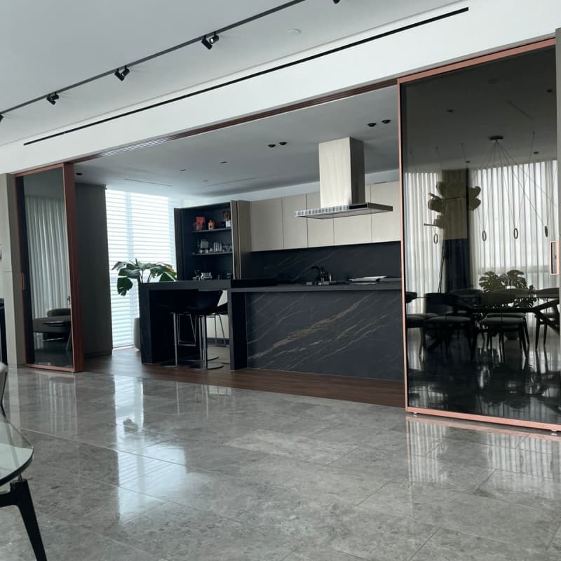 Rose Gold Frame Glass Sliding Doors | Manufacturer for Apartments & Villas