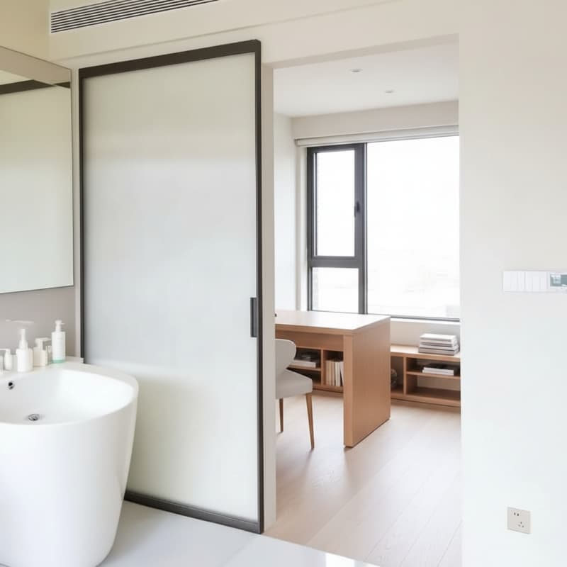 Modern Ghost Sliding Door | Trackless Aluminum Frame & Mirror Glass for Bedroom