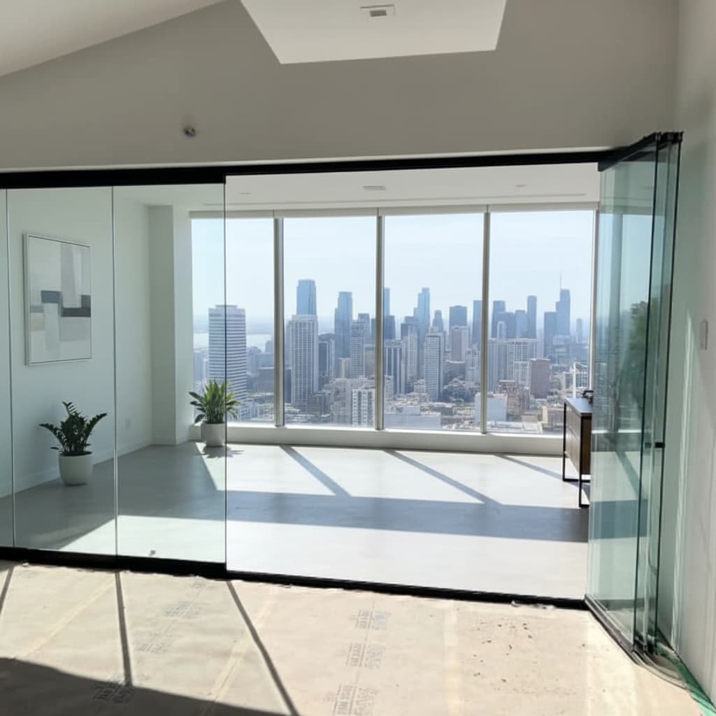 HDSAFE Interior 8mm Glass Bifold Doors Aluminum Folding Patio Sliding Hardware Partition Wall Glass Door