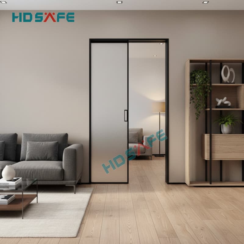 HDSAFE Interior Doors With Glass Pocket Doors Factory Hardware 8-12mm Trackless Sliding Door Double Aluminum Sliding Door