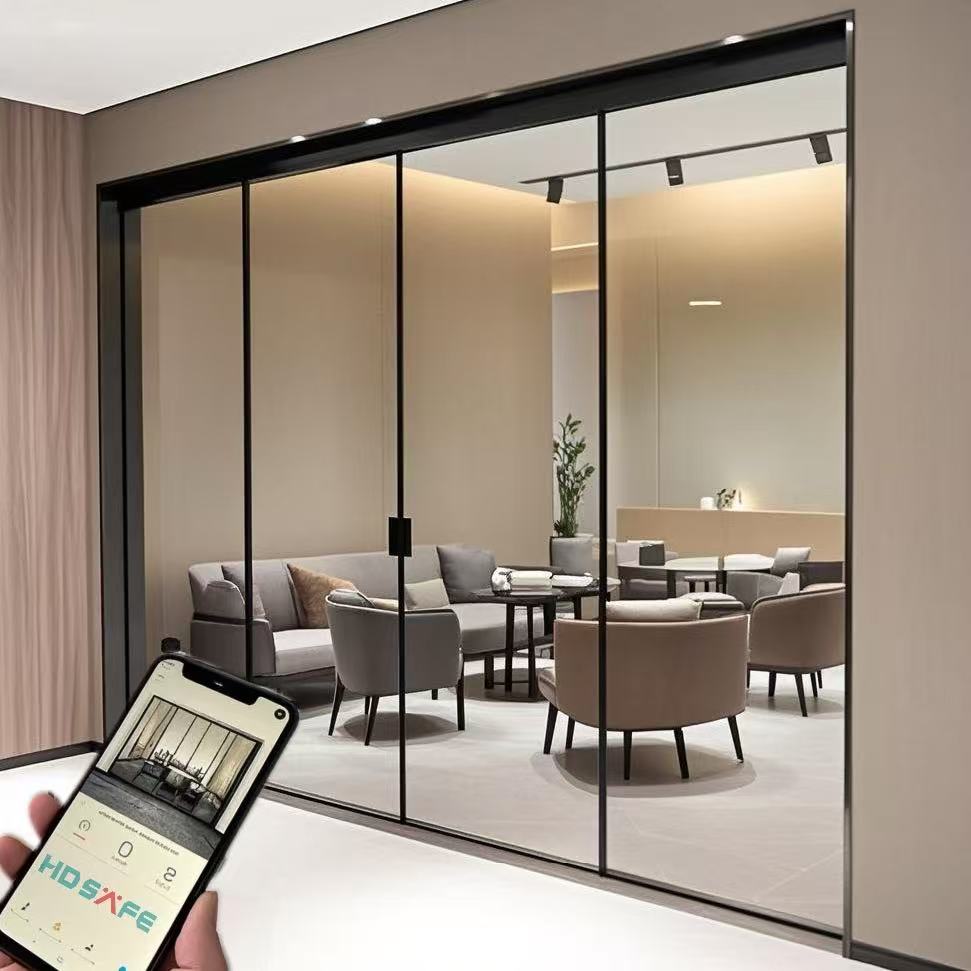 HDSAFE Conference Room Office Privacy Switchable Smart Glass Door App Sensor Automatic Sliding Door Glass Auto Door Modern