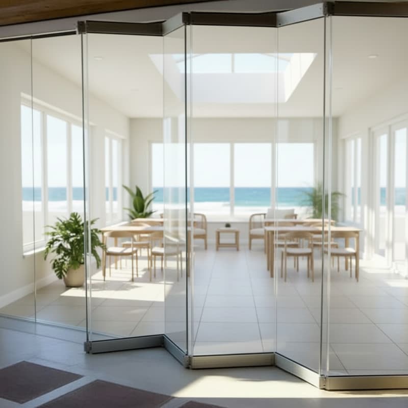 HDSAFE Glass Curtain Stack Panoramic Accordion Bifold Door Balcony Partition Folding Door Aluminum Frameless Sliding Folding Patio Door