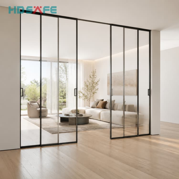 Minimalist Glass Sliding Door System Slim Frame Interior Glass Doors Manufacturer