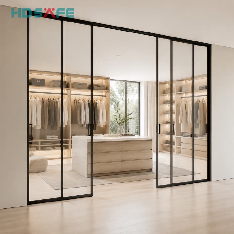 Minimalist Glass Sliding Door System Slim Frame Interior Glass Doors Manufacturer