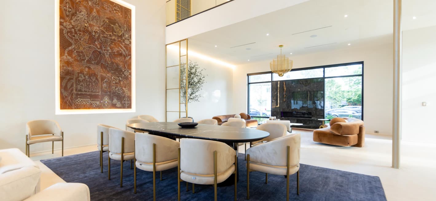 New York Luxury Villa Sliding Glass Partition Project | Custom Champagne Gold Glass Door System