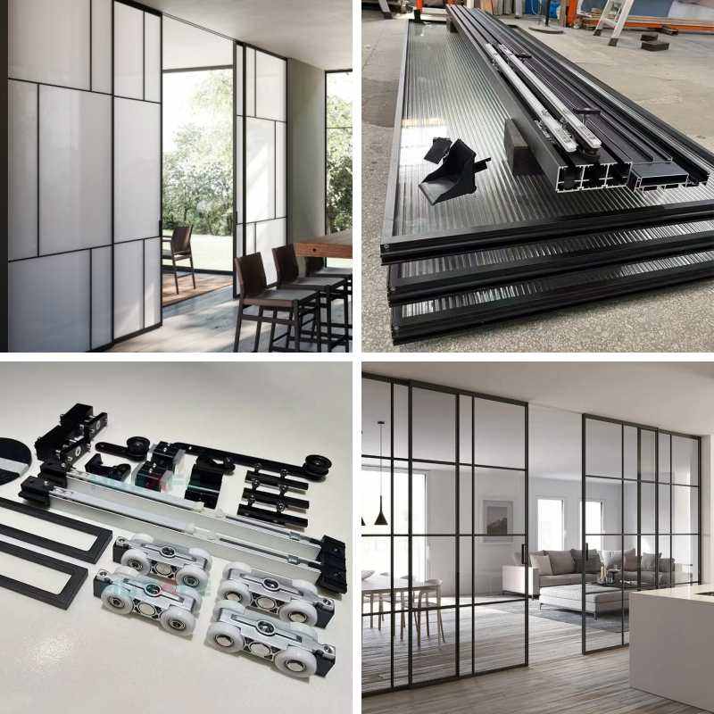 Narrow Slim Frame Glass Sliding Door Large 4 Panel Sliding Glass Door Office