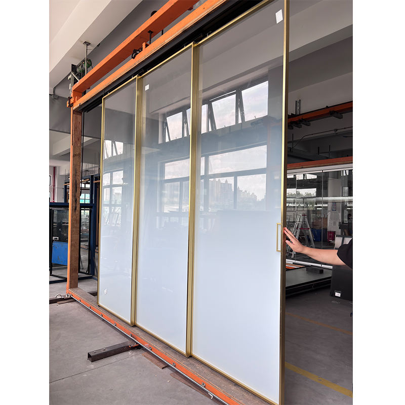 Architectural Gold Slim-Frame Glass Sliding Door Partitions Luxury Hotel Collection