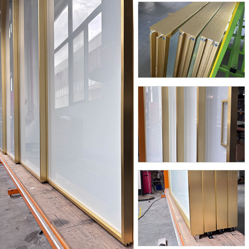Architectural Gold Slim-Frame Glass Sliding Door Partitions Luxury Hotel Collection