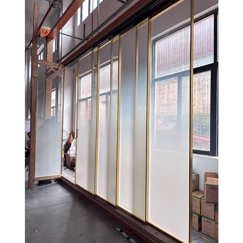 Architectural Gold Slim-Frame Glass Sliding Door Partitions Luxury Hotel Collection