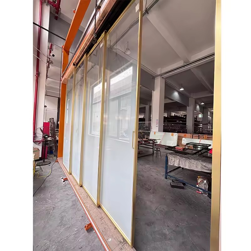 Architectural Gold Slim-Frame Glass Sliding Door Partitions Luxury Hotel Collection