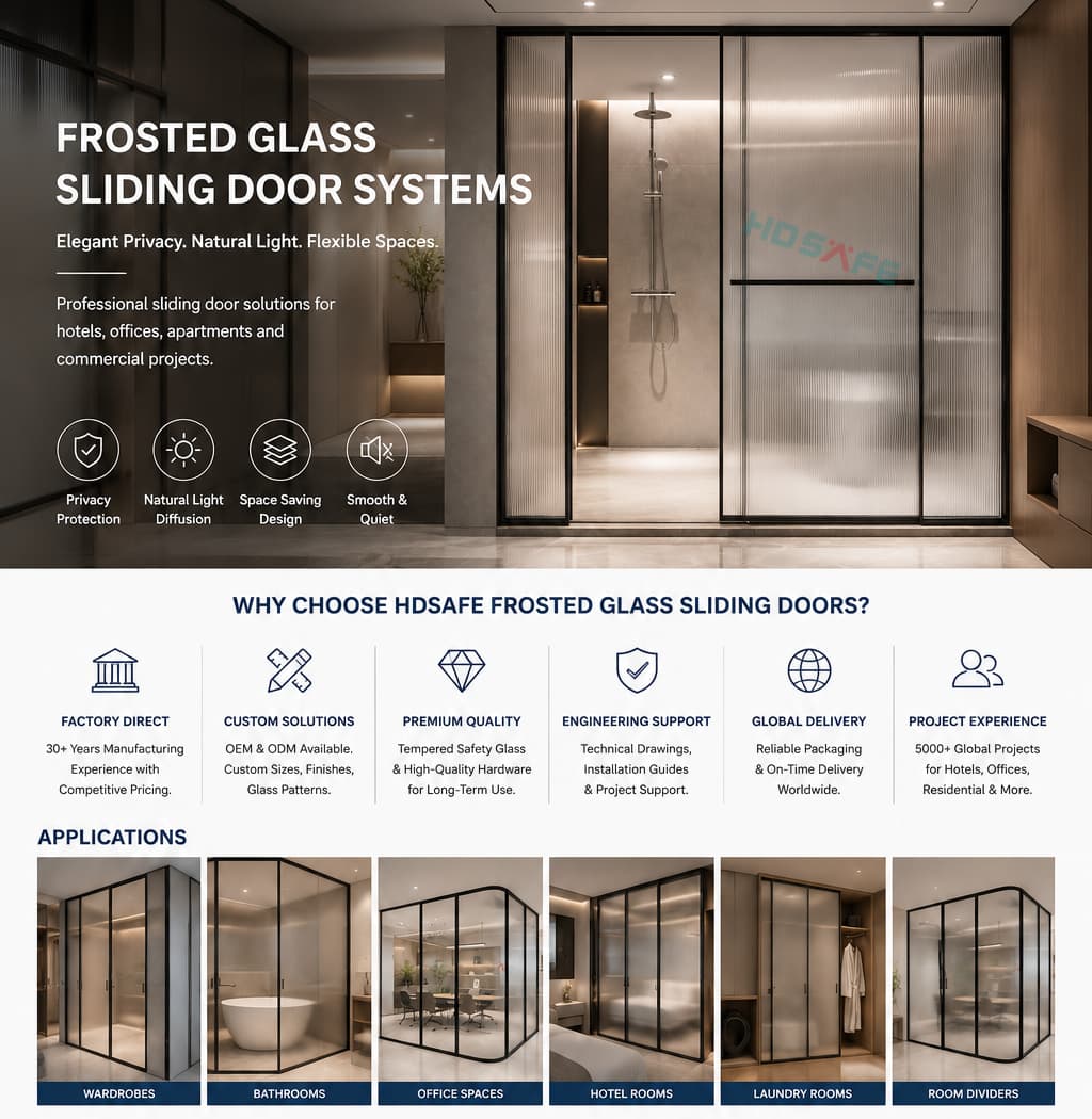 HDSAFE Frosted Glass Sliding Door Systems For Hotels, Offices & Interior Partitions HDSAFE Frosted Glass Sliding Door Systems For Hotels, Offices & Interior Partitions