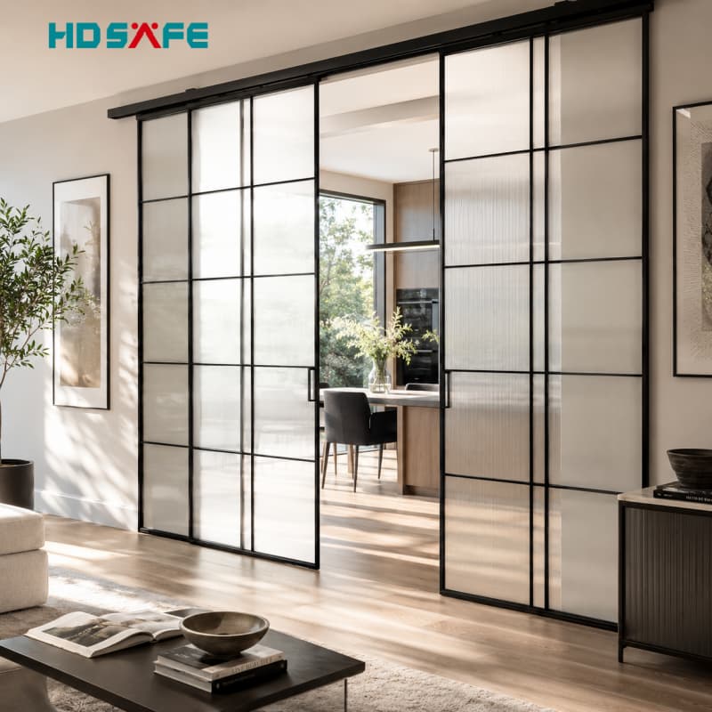 Premium Black Frame Sliding Glass Doors Elegant Interior Partitions