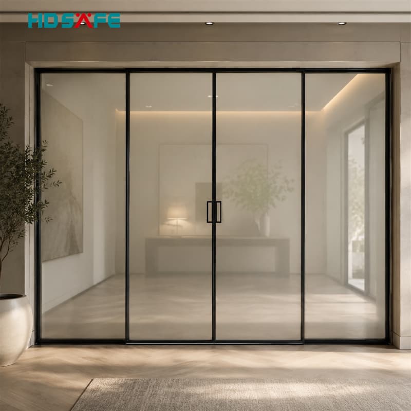 Premium Black Frame Sliding Glass Doors Elegant Interior Partitions