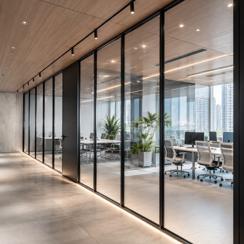 Office Glass Partition Wall System | Custom Soundproof Modular Glass Partitions for Modern Workspaces