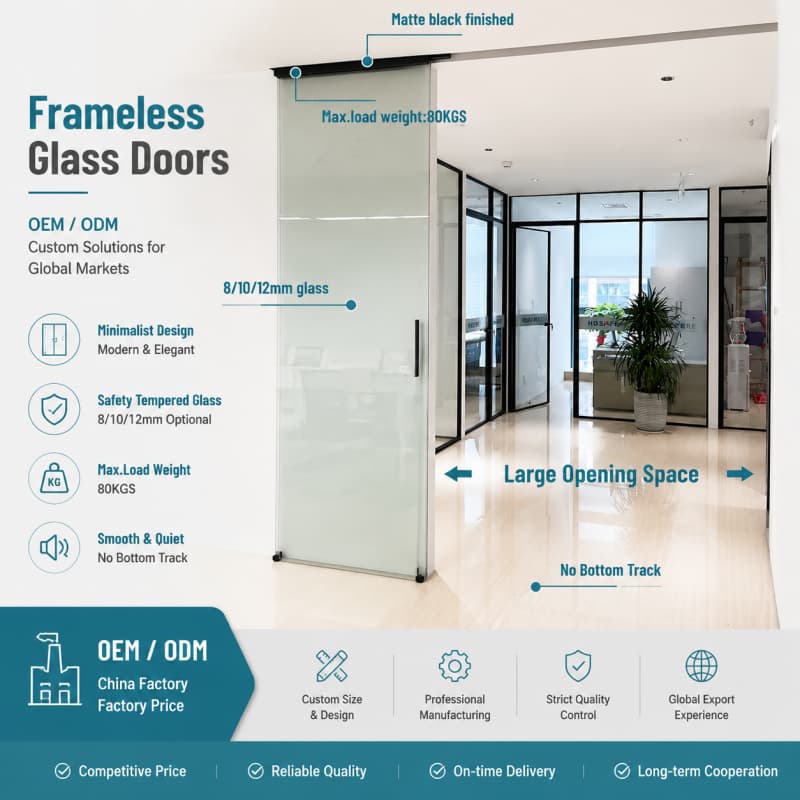 Custom Frameless Glass Door Systems for Modern Offices & Commercial Interiors