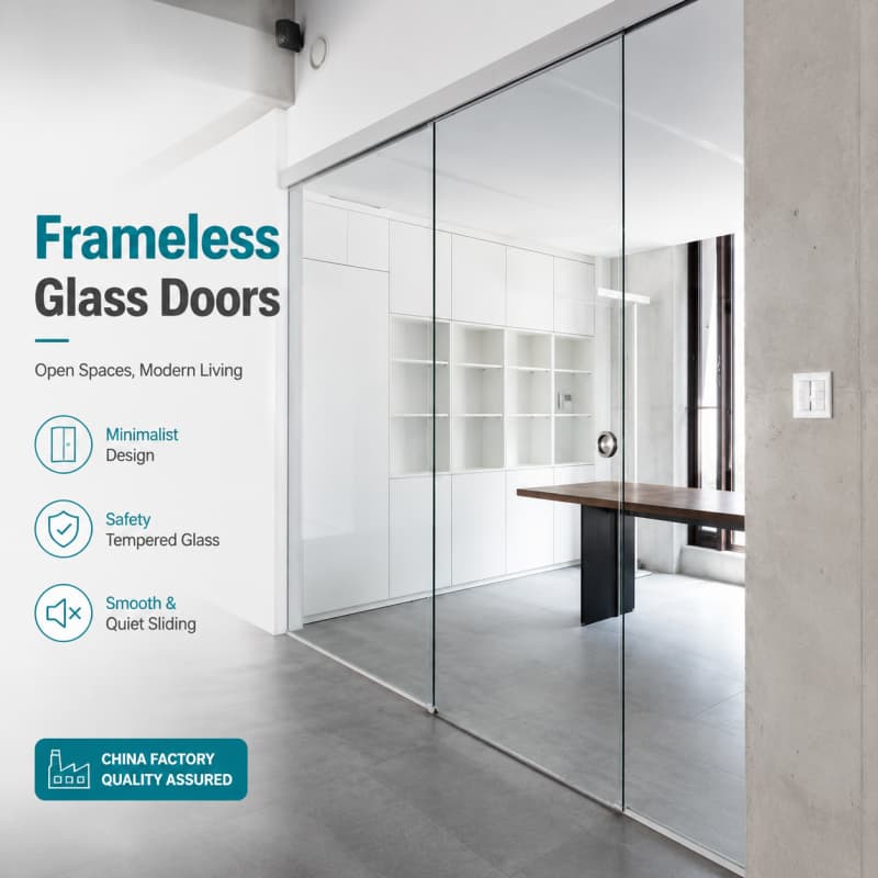 OEM Frameless Glass Office Door Systems for Commercial Buildings