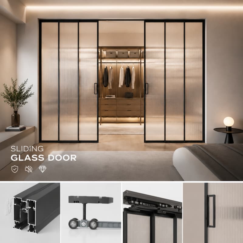 Black Frame Sliding Glass Door Minimalist Design 120KG Load Tested