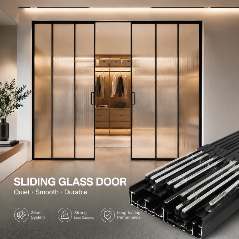 Black Frame Sliding Glass Door Minimalist Design 120KG Load Tested